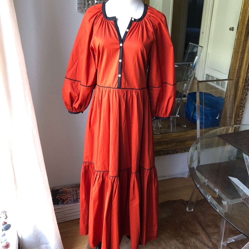 Staud long sleeve cotton Elegant Orange Button-Down maxi Dress size medium MK
